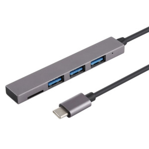 Lecteur de carte T-809B TF + 3 x ports USB 3.0 au convertisseur de concentrateur USB-C / Type-C, longueur de câble: 13 cm (Gris) SH754H894-20