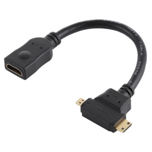 HDMI femelle vers mini HDMI + câble micro HDMI en forme de T (noir) SH759B1582-20