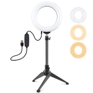 PULUZ 6.2 pouces 16cm USB 3 Modes anneau LED à intensité variable Vlogging photographie lumières vidéo + support de trépied de bureau avec tête de trépied à chaussure froide SP3032658-20