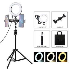 Fixation de trépied PULUZ 1,1 m + support de diffusion en direct avec double support téléphonique + 6,2 pouces 16cm anneau LED Vlogging Kits de lumière vidéo SP3036919-20