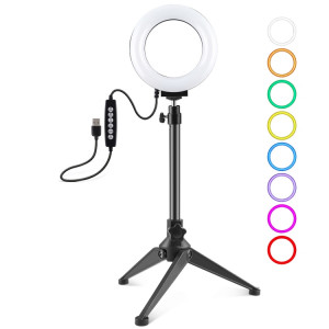 PULUZ 4.7 pouces 12cm USB 10 modes 8 couleurs RGBW Dimmable LED Anneau Vlogging Photographie Vidéo Lumières + Support de trépied de bureau avec tête de trépied à chaussure froide (noir) SP049B89-20