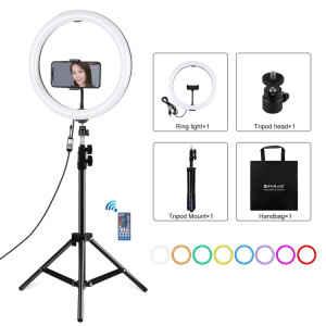 Puluz 11,8 pouces 30cm RGBW Light + 1.1M Trépied Surface courbe Dimmable LED Dual Couleur Température Température LED Bague Selfie Vlogging Vidéo LIGHT LIGHT BRILLER KITS AVEC TÊTE DE TRIPODE DE TRIPODE DE TÊTE DE SP067B699-20