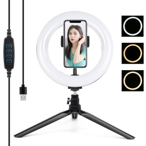 Puluz 7.9 pouces 20cm Light + Trépied de bureau Mont USB 3 Modes Dimmable Double couleur Température Température Curved Bague Vlogging Selfie Beauté Photographie Vidéo lumières avec pince de téléphone (noir) SP073B833-20