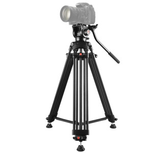 Trépied en alliage d'aluminium pour caméscope vidéo professionnel PULUZ avec tête de glissement fluide pour appareil photo reflex numérique / reflex, hauteur réglable: 80-160 cm (noir) SP047B734-20