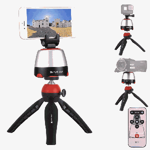 Tête panoramique PULUZ Electronic à rotation à 360 degrés + support de trépied + pince GoPro + pince de téléphone avec télécommande pour téléphones intelligents, GoPro, appareils photo DSLR (rouge) SP362R1861-20