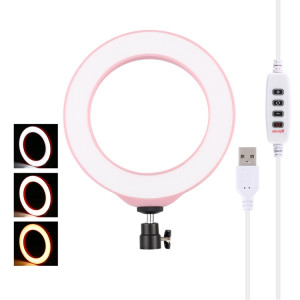 PULUZ 6.2 pouces 16cm USB 3 modes Dimmable LED Anneau Vlogging Photographie Vidéo Lumières avec Trépied Rotule (Rose) SP378F888-20