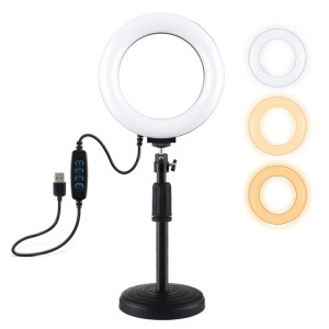 Support de bureau à base ronde PULUZ + 6,2 pouces 3 modes USB Dimmable Anneau LED Vlogging Video Light, hauteur réglable: 18cm-28cm SPU392398-20