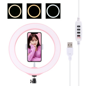 Puluz 10,2 pouces 26cm USB 3 modes Dimmable Bague de LED Vlogging Selfie Beauté Photographie Photographie Photographie Vidéo avec pile de têtes de boule de trépied (rose) SP397F569-20