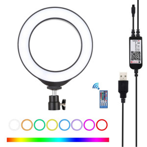 PULUZ 6.2 pouces 16cm USB RGBW Dimmable LED Anneau Vlogging Photographie Vidéo Lumières avec Cold Shoe Trépied Rotule et Télécommande (Noir) SP429B264-20