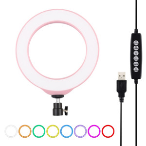 PULUZ 6.2 pouces 16cm USB 10 Modes 8 Couleurs RGBW Dimmable LED Anneau Vlogging Photographie Vidéo Lumières avec Trépied Rotule (Rose) SP432F1666-20