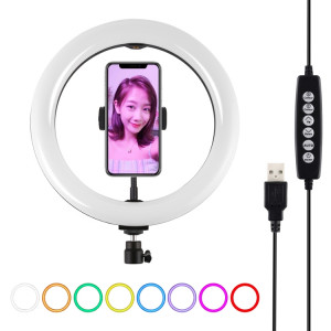 PULUZ 10.2 pouces 26cm USB 10 Modes 8 Couleurs RGBW Dimmable LED Anneau Vlogging Photographie Vidéo Lumières avec Trépied Rotule Et Pince De Téléphone (Noir) SP433B1120-20