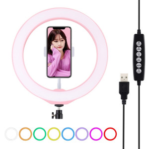 PULUZ 10.2 pouces 26cm USB 10 Modes 8 Couleurs RGBW Dimmable LED Anneau Vlogging Photographie Vidéo Lumières avec Chaussure Froide Trépied Rotule Et Pince De Téléphone (Rose) SP433F304-20