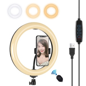 PULUZ 10.2 pouces 26cm USB 3 modes Dimmable Double température de couleur LED Anneau de lumière diffuse incurvée Vlogging Selfie Photographie Lumières vidéo avec pince de téléphone (Noir) SP456B152-20