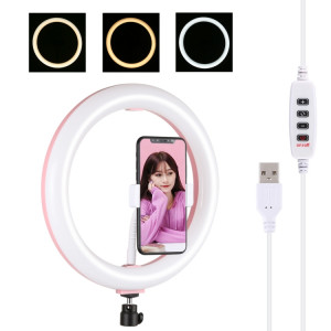 PULUZ 10.2 pouces 26cm USB 3 modes Dimmable Double température de couleur LED Anneau de lumière diffuse incurvée Vlogging Selfie Photography Video Lights avec pince de téléphone (rose) SP456F834-20