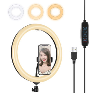 PULUZ 11.8 pouces 30cm USB 3 modes Dimmable Double température de couleur LED Anneau de lumière diffuse incurvée Vlogging Selfie Photographie Lumières vidéo avec pince de téléphone (Noir) SP457B66-20