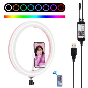 PULUZ 11.8 pouces 30cm RGB Dimmable LED Double température de couleur LED Anneau de lumière diffuse incurvée Vlogging Selfie Photographie Lumières vidéo avec trépied Rotule et pince de téléphone et télécommande SP458F1404-20