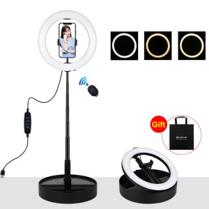 PULUZ 10.2 pouces 26cm USB 3 modes Dimmable Double température de couleur LED Anneau incurvé Vlogging Selfie Photographie Lumières vidéo avec obturateur à distance Bluetooth et support de bureau pliant et pince de SP480B1989-20