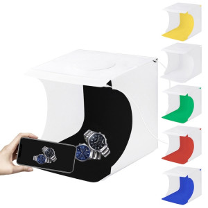 PULUZ 20cm Comprend 2 Panneaux LED Pliable Portable 1100LM Light Photo Lighting Studio Tente De Tir Kit Avec 6 Couleurs De Fond (Noir, Blanc, Jaune, Rouge, Vert, Bleu), Déplier Taille: 24cm x 23cm x 23cm SP22RU1985-20