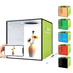 PULUZ 30cm pliant haut 97 CRI Light Ring Eclairage studio Prise de vue Tente Box Kit avec 6 couleurs (Backdrops noir, blanc, orange, rouge, vert, bleu), Taille: 30cm x Déplier 30cm x 30cm (Vert) SP032G469-20
