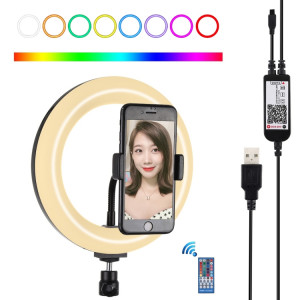 PULUZ 7.9 pouces 20cm USB RGB Dimmable LED Double température de couleur LED Anneau lumineux incurvé Vlogging Selfie Photography Video Lights avec pince de téléphone (Noir) SP503B1826-20
