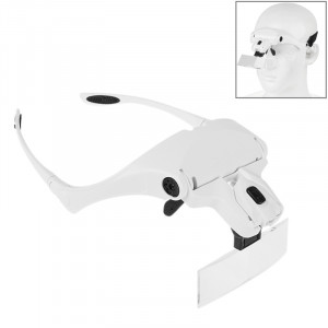 5 lentilles 1.0X-3.5X loupe lunettes support bandeau loupe avec 2 lumières LED grossissement des yeux lunettes loupe outil de grossissement (blanc) SH445W587-20