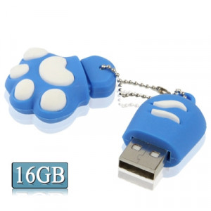 Disque flash USB 2.0 en silicone en forme de patte d'ours de 16 Go avec anti-poussière (Bleu) SH15521491-20