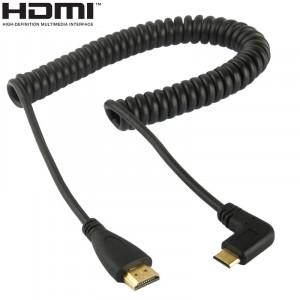 1.4 Version, Mini HDMI mâle plaqué or à un câble enroulé mâle HDMI, support 3D / Ethernet, longueur: 60cm (peut être étendu jusqu'à 2m) SH20031696-20