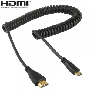 1.4 Version, Mini HDMI mâle plaqué or à un câble enroulé mâle HDMI, support 3D / Ethernet, longueur: 60cm (peut être étendu jusqu'à 2m) SH20061667-20