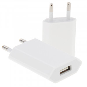 Adaptateur de chargeur USB de haute qualité pour prise UE 5V / 1A, pour iPhone, Galaxy, Huawei, Xiaomi, LG, HTC et autres téléphones intelligents, appareils rechargeables (Blanc) SH119H972-20