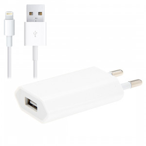 2 en 1 (adaptateur chargeur de voyage 5V 1A UE + 1 m de câble de chargement Sync 8 broches), pour iPhone, Galaxy, Huawei, Xiaomi, LG, HTC et autres téléphones intelligents, appareils rechargeables (Blanc) SH3432707-20