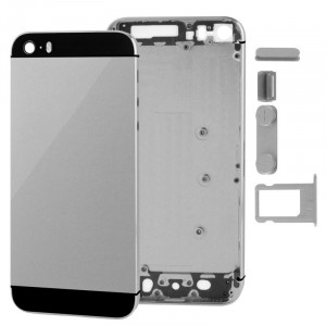 Full Housing Alloy couvercle de remplacement arrière avec bouton muet + bouton d'alimentation + bouton de volume + plateau de carte SIM nano pour iPhone 5S (gris) SF711H907-20