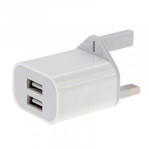 Adaptateur de chargeur USB 2 ports 5V 2A, pour iPhone, Galaxy, Huawei, Xiaomi, LG, HTC et autres téléphones intelligents, appareils rechargeables, UK Plug (Blanc) SH687W1804-20