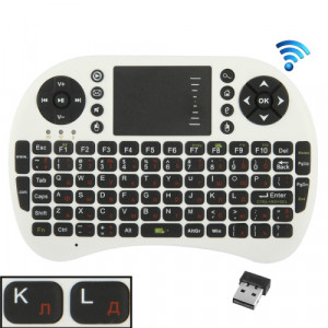 UKB-500-RF 2.4GHz Mini souris clavier sans fil avec pavé tactile et récepteur USB, clavier anglais / clavier russe (blanc) SU008W5-20