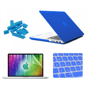 ENKAY pour MacBook Pro Retina 15,4 pouces (version US) / A1398 4 en 1 Coque de protection en plastique dur avec protecteur d'écran et protège-clavier et bouchons anti-poussière (bleu foncé) SE033D809-20