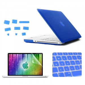 ENKAY pour MacBook Pro 15.4 pouces (US Version) / A1286 4 en 1 Coque de protection en plastique dur givré avec protecteur d'écran et protège-clavier et bouchons anti-poussière (bleu foncé) SE303D1588-20