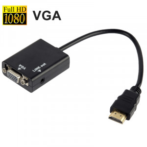 Câble de conversion vidéo HDMI vers VGA + 26 cm avec câble audio 3,5 mm, prise en charge Full HD 1080P (noir) SH0203230-20