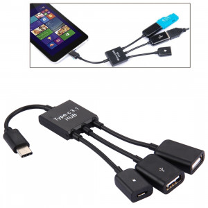 17.8cm 3 ports USB-C / Type-C 3.1 OTG câble de charge, pour Galaxy S8 et S8 + / LG G6 / Huawei P10 et P10 Plus / Xiaomi Mi 6 et Max 2 et autres smartphones (noir) SH281B837-20