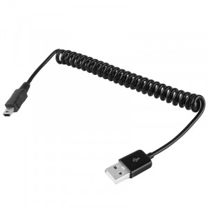 Mini câble à ressort spiralé USB à USB 2.0 à 5 broches, longueur: 25 cm (peut être rallongé jusqu'à 80 cm) (noir) SM0678375-20