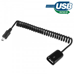 Mini USB 5 broches vers USB 2.0 Câble spiralé / ressort avec fonction OTG, Longueur: 22cm (peut être rallongé jusqu'à 85cm) (Noir) SM0679176-20