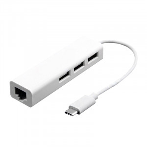 Adaptateur Ethernet 100 cm / s de 13 cm USB-C 3.1 / Type-C avec concentrateur USB 2.0 3 ports, pour MacBook 12 pouces / Chromebook Pixel 2015 (blanc) SH108844-20