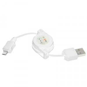 Câble de données rétractable USB 2.0 vers micro USB, longueur : 10 cm (peut être étendu à 75 cm) (blanc) SH335W1820-20