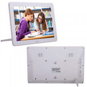 Cadre photo numérique multimédia à affichage LED de 12 pouces avec support / lecteur de musique et lecteur vidéo / fonction de télécommande, prise en charge USB / SD, haut-parleur stéréo intégré (blanc) SH017W141-20