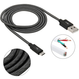 Câble de charge / données micro USB vers USB à tête métallique de haute qualité de style net de 1 m, 1m Net Style Tête en métal de haute qualité Micro USB vers USB Données / Câble de charge (Noir) SH230B1018-20