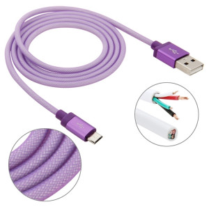 Câble de charge / données micro USB vers USB à tête métallique de haute qualité de style net de 1 m, Câble Micro USB vers USB de 1 m avec tête en métal de haute qualité (violet) SH230P1802-20
