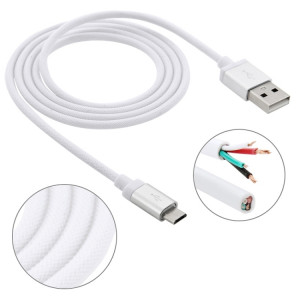 1m Net Style Tête en métal de haute qualité Micro USB vers USB Câble de données / de charge, Câble Micro USB vers USB de 1 m avec tête en métal de haute qualité (blanc) SH230W525-20