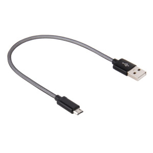 Câble de données / chargeur micro USB vers USB 2.0 à tête métallique de style net de 25 cm, Câble de données/chargeur Micro USB vers USB 2.0 à tête métallique de style filet de 25 cm (noir) SH890B317-20