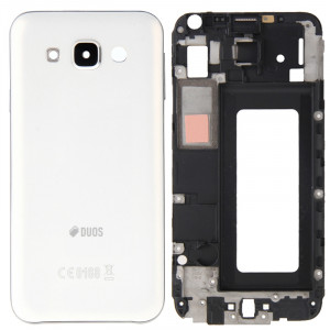 iPartsBuy Remplacement complet de la couverture du boîtier (boîtier avant de la plaque de cadre de l'écran LCD + logement de la batterie arrière du boîtier) pour Samsung Galaxy E5 / E500 (blanc) SI144W1285-20