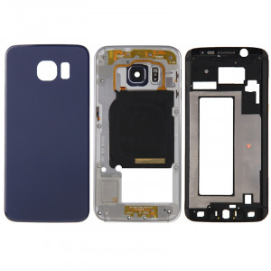 iPartsBuy Couvercle de Logement Complet (Boîtier Avant Cadre LCD Cadre Lunette + Plaque Arrière Boîtier de Caméra Lens Panel + Cache Batterie Arrière) pour Samsung Galaxy S6 Edge / G925 (Bleu) SI193L822-20