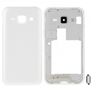 iPartsBuy Remplacement complet de la couverture du boîtier (cadre intermédiaire Bazel + couvercle arrière de la batterie) + Remplacement du bouton de la maison pour Samsung Galaxy J1 / J100 (blanc) SI224W1152-20