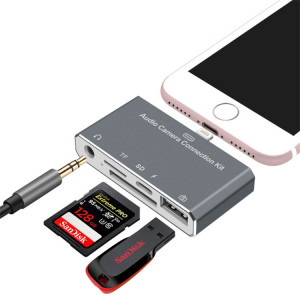 D-198 5 en 1 8 broches vers USB HUB + USB-C / Type-C + écouteur 3,5 mm + lecteur de carte SD + TF pour MacBook, PC, ordinateur portable, téléphones intelligents SH1310359-20